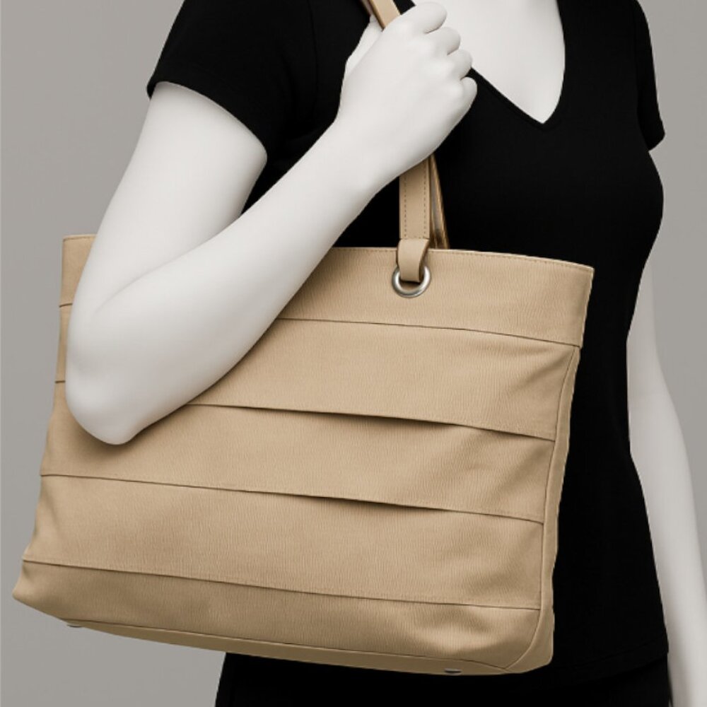 Salvatore Ferragamo Beige/Tan Tote Bag Magnetic Snap Closure, Authentic Handbag